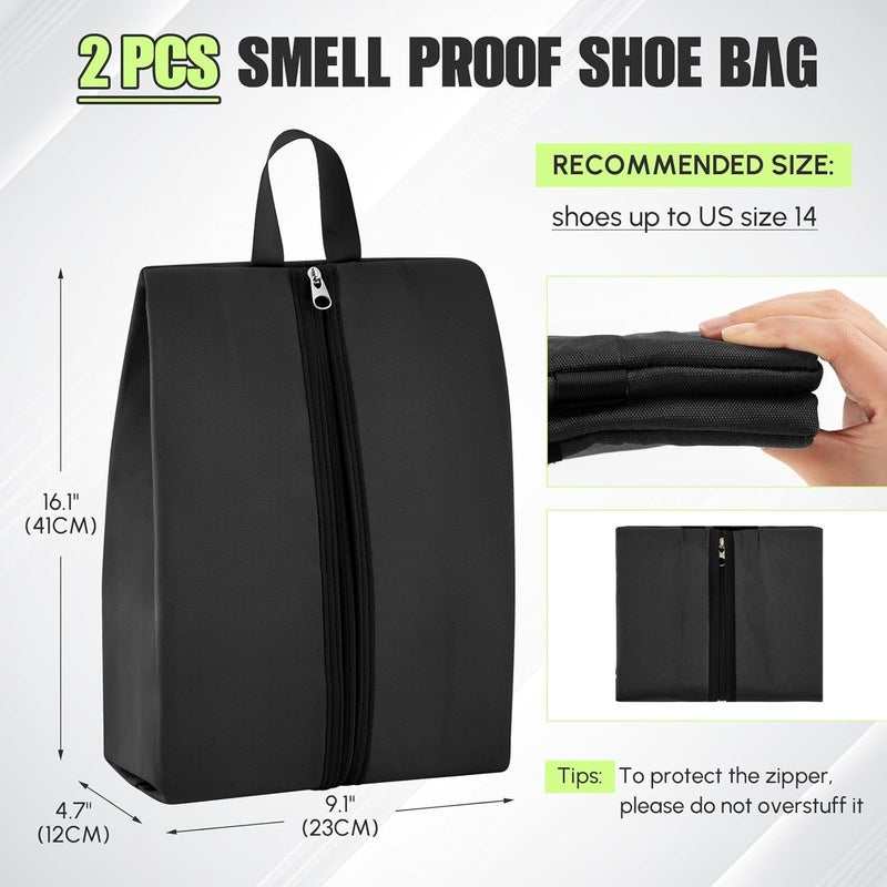 Vincreem 2 Pack Smell Proof Shoe Cleat Bag for Travel Water-resistant Odor Absorbing Lightweight Golf Soccer Shoe Storage Organizer Pouch with Zipper Dust-proof for Gym Sports Work(Black, Dark Grey) - Image 3